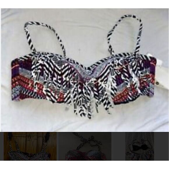 Roxy NWT Aztec Fringe Bandeau Bikini Top, S - Picture 1 of 16